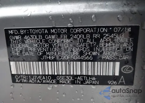 2015 Lexus Is 250 из США, поврежденный, VIN JTHBF1D20F5044566